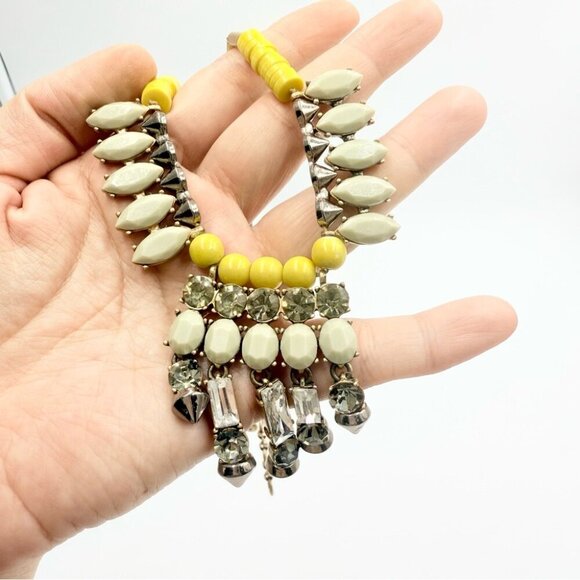 J. Crew Gold Tone Yellow & Gray Tribal Style Statement Necklace - Picture 2 of 7